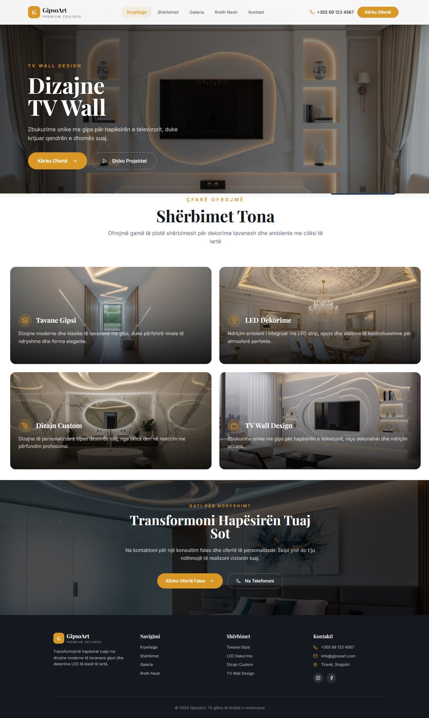 Website i realizuar: GipsoArt — Premium Ceilings — Punime Gipsi / Dekorime