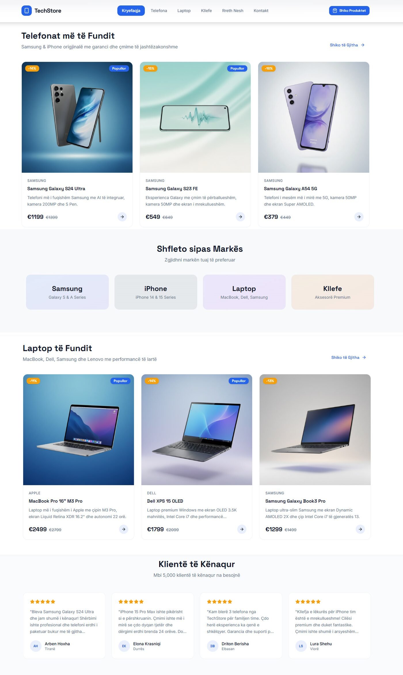 Website i realizuar: TechStore — Ecommerce / Elektronikë